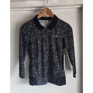 NWT Foray Golf Women's Printed‎ 3/4 Sleeve Polo Shirt Black Paint 5-Pointz Small